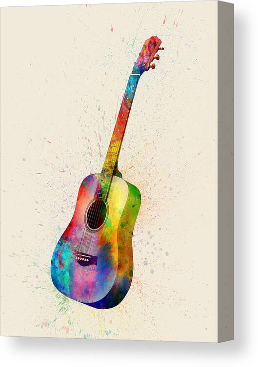 Acoustic Guitar Canvas Print featuring the digital art Acoustic Guitar Abstract Watercolor by Michael Tompsett