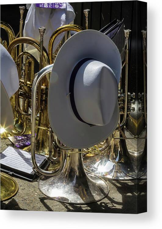 Gay Pride Parade Nyc 2016 Canvas Print featuring the photograph Gay Pride Parade NYC 2016 Marching Band Instruments #1 by Robert Ullmann