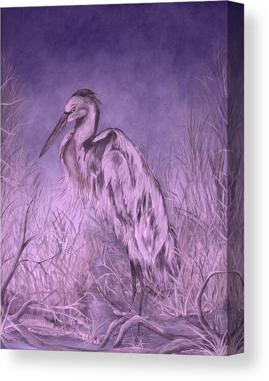 Marsh Scene .purple Canvas Print featuring the painting Great One #1 by Virginia Bond
