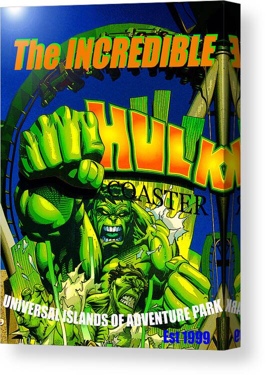 The Incredible Hulk Canvas Print featuring the painting Hulk Coaster 1999 #1 by David Lee Thompson