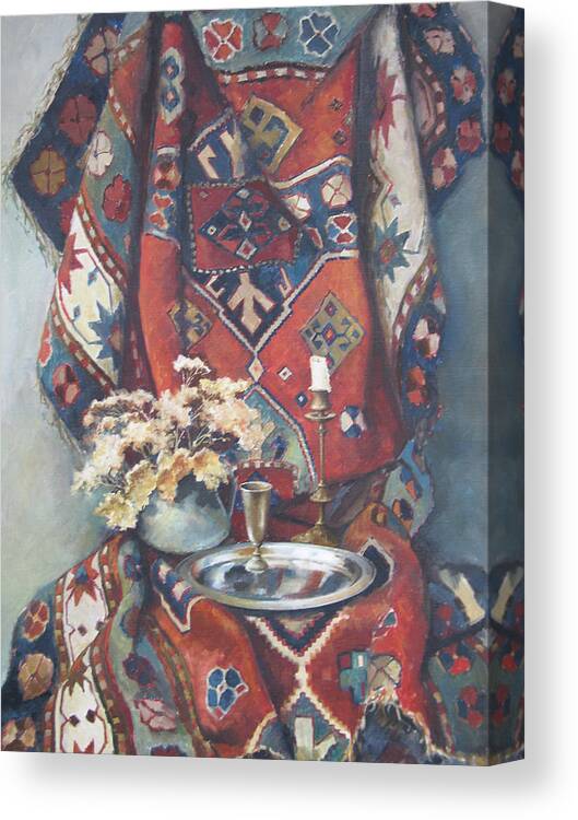 Armenian Canvas Print featuring the painting Still-life with an old rug #1 by Tigran Ghulyan