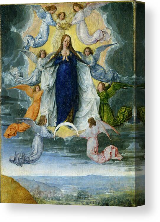 Michel Sittow Canvas Print featuring the painting The Assumption Of The Virgin #1 by Michel Sittow