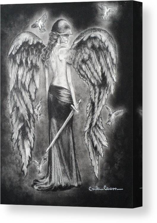 Charcoal Canvas Print featuring the drawing Valkyrie Angel by Carla Carson