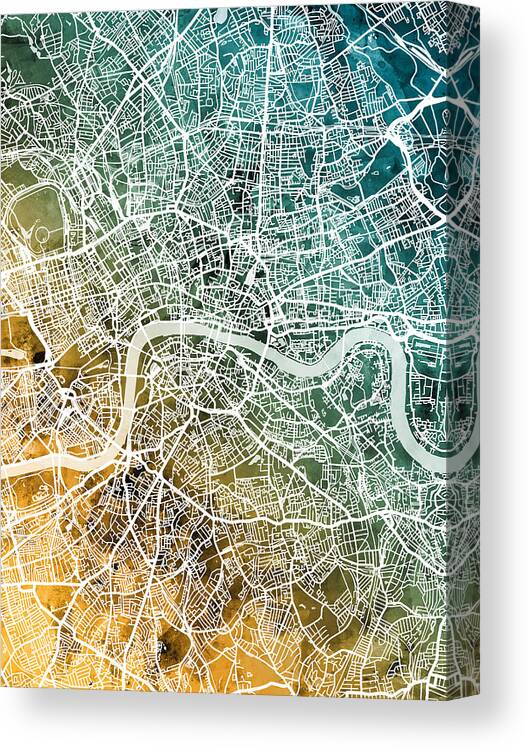 London Canvas Print featuring the digital art London England Street Map #17 by Michael Tompsett