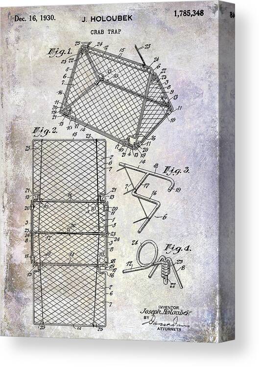 Crab Trap Canvas Print featuring the photograph 1930 Crab Trap Patent by Jon Neidert