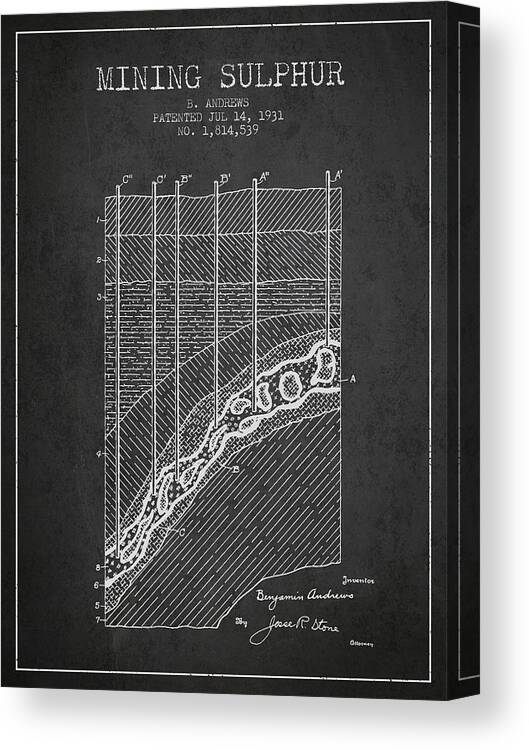 Mining Canvas Print featuring the digital art 1931 Mining Sulphur Patent EN38_CG by Aged Pixel