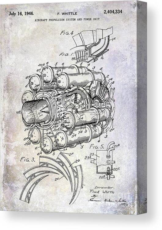 1946 Jet Engine Patent Canvas Print featuring the photograph 1946 Jet Engine Patent by Jon Neidert