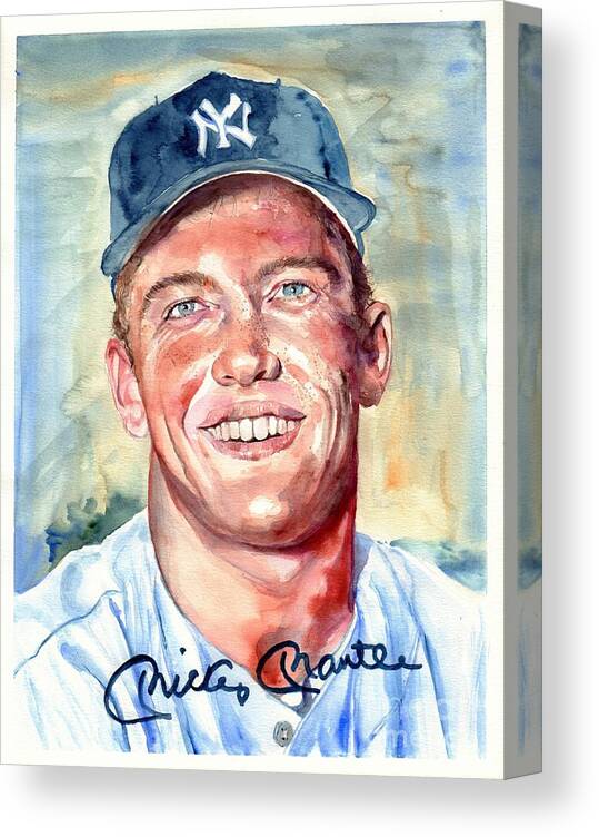 Mick Canvas Print featuring the painting Mickey Mantle portrait #2 by Suzann Sines