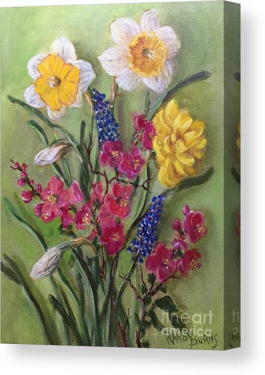 Daffodils Canvas Print featuring the painting Spring Flowers #1 by Rand Burns