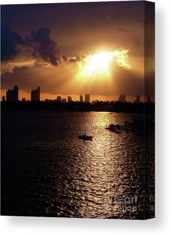 Miami Canvas Print featuring the photograph Sunset Over Miami by Phil Perkins