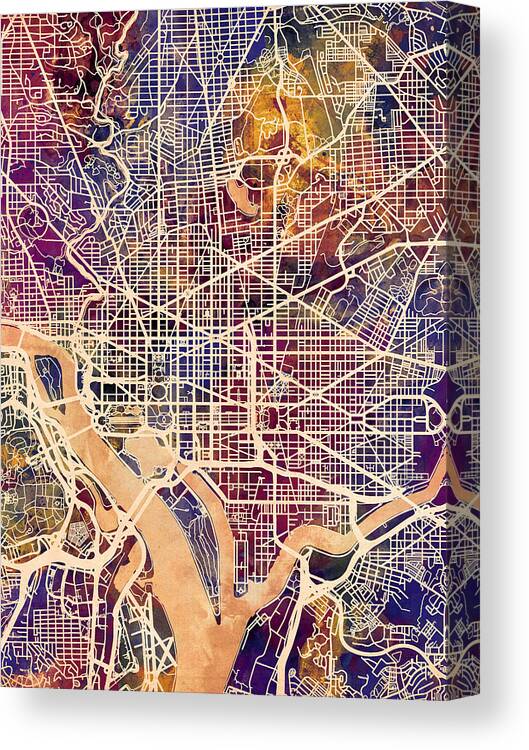 Street Map Canvas Print featuring the digital art Washington DC Street Map by Michael Tompsett