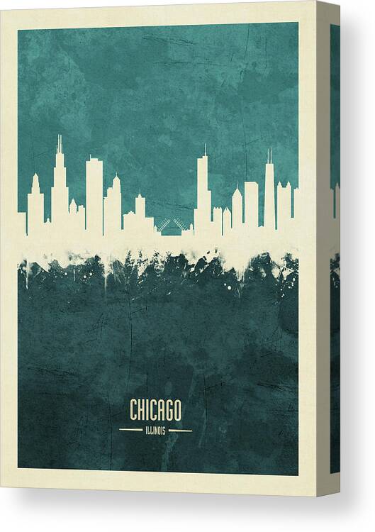 Chicago Canvas Print featuring the digital art Chicago Illinois Skyline #29 by Michael Tompsett