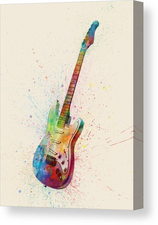 Electric Guitar Canvas Print featuring the digital art Electric Guitar Abstract Watercolor by Michael Tompsett