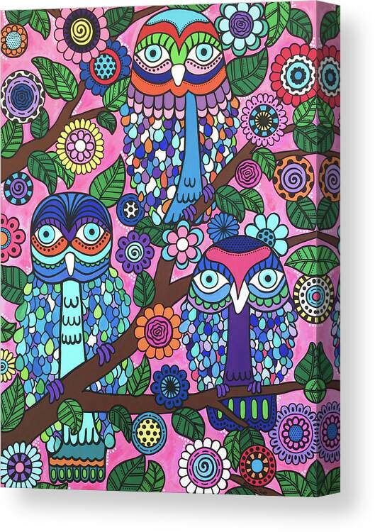 Owls Canvas Print featuring the painting 3 Owls by Beth Ann Scott