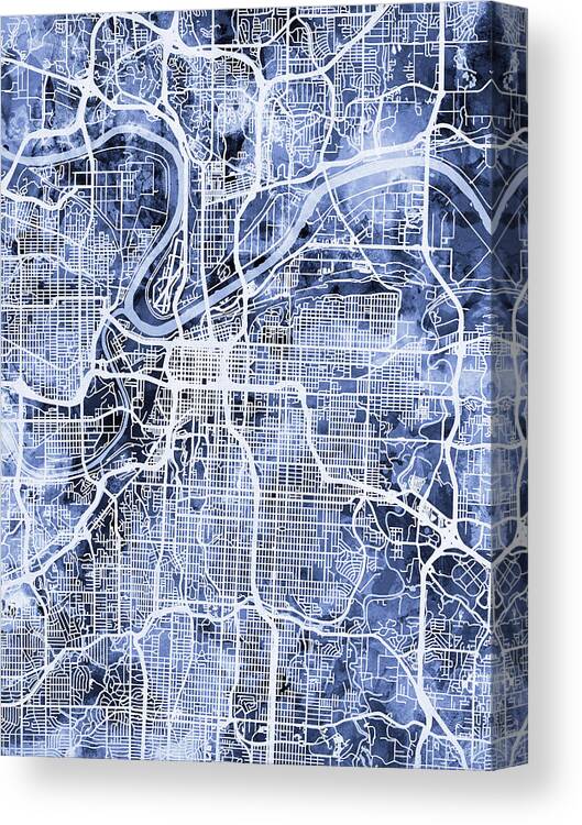 Kansas City Canvas Print featuring the digital art Kansas City Missouri City Map #4 by Michael Tompsett