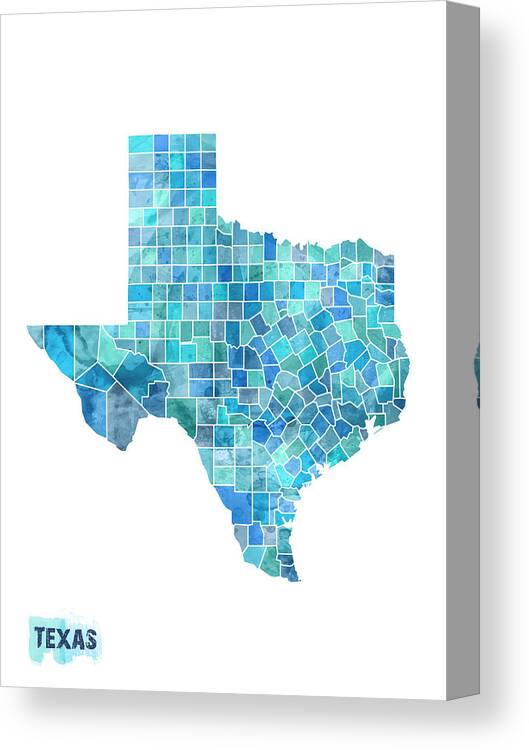 United States Map Canvas Print featuring the digital art Texas Watercolor Map #4 by Michael Tompsett