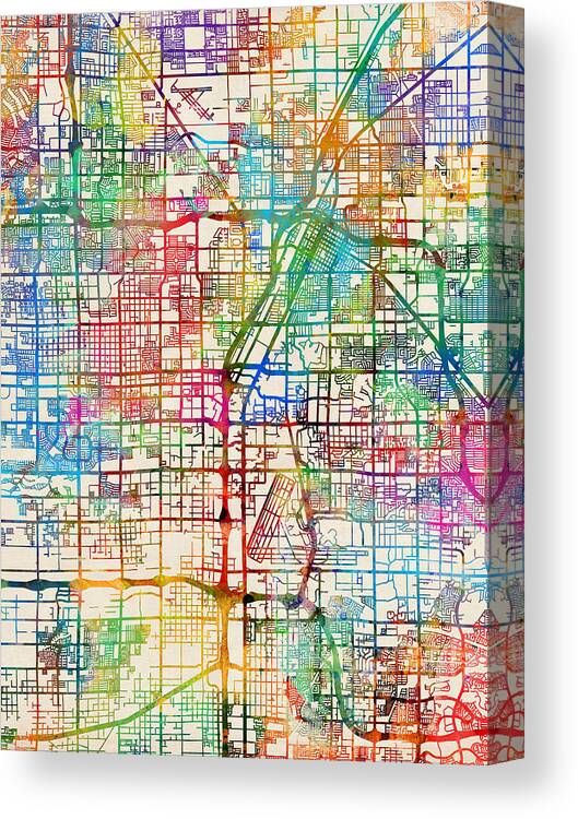 Las Vegas Canvas Print featuring the digital art Las Vegas City Street Map #5 by Michael Tompsett