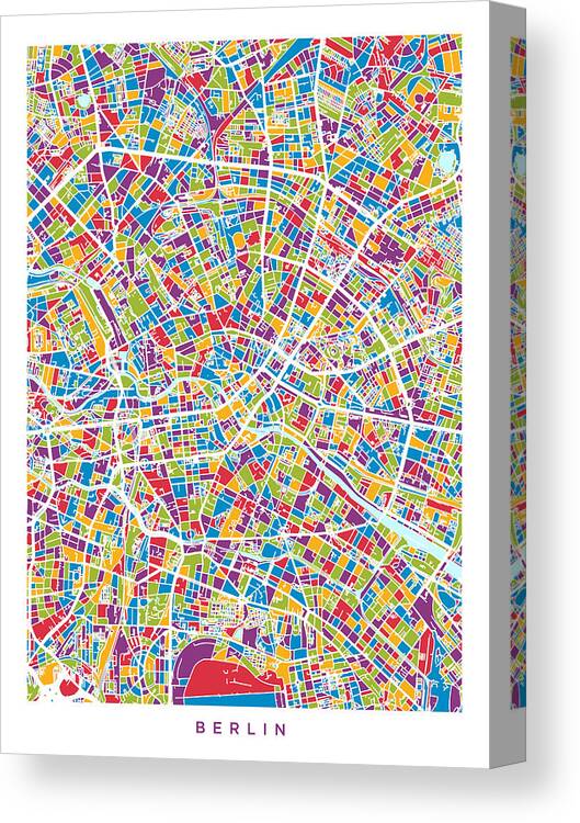 Berlin Canvas Print featuring the digital art Berlin Germany City Map #7 by Michael Tompsett