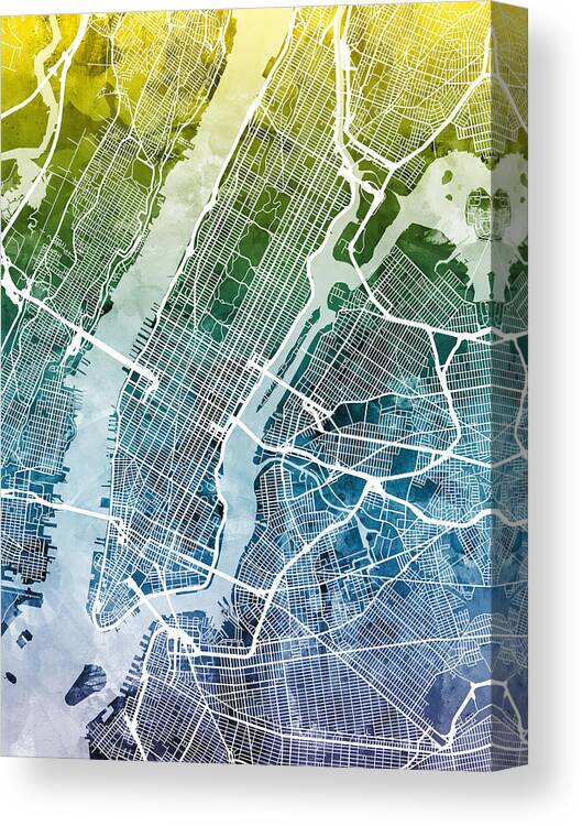 New York Canvas Print featuring the digital art New York City Street Map #7 by Michael Tompsett