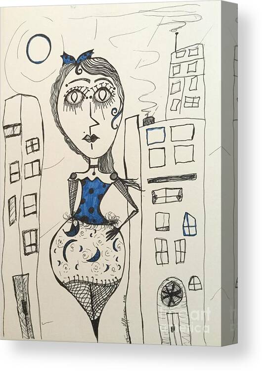 Moon Canvas Print featuring the drawing A Night In The City by Damaya Hoffman