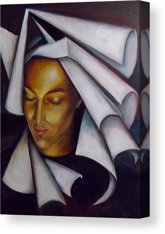 A Nun In A Deconstructed Veil Canvas Print featuring the painting A Nun by Irena Mohr