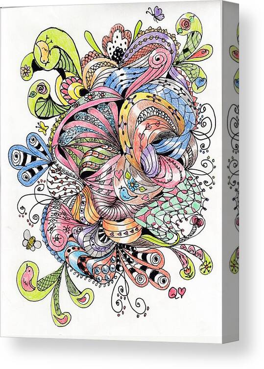Zentangle©️ Canvas Print featuring the drawing Abstract2Colored by Quwatha Valentine