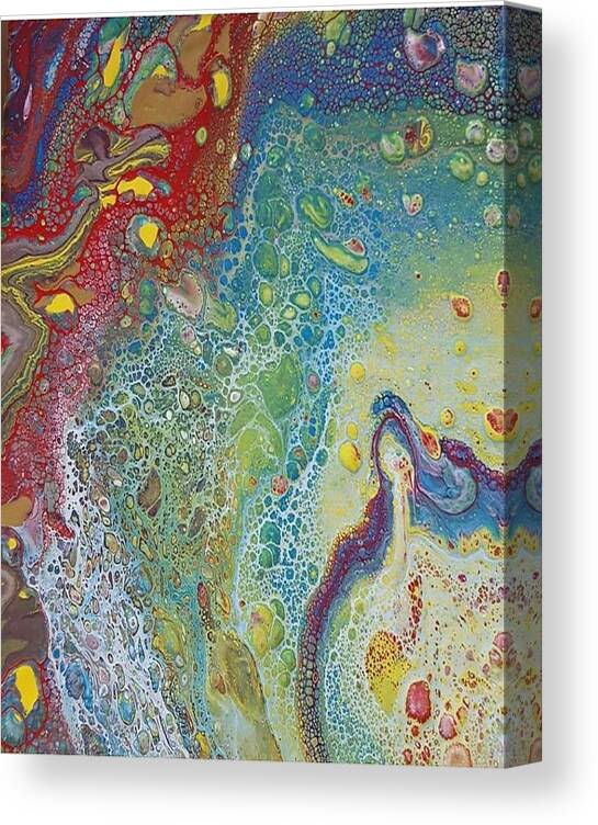 #acrylicdirtypour #acrylicarts #sugarplumtheband #coolart #newart #awesomeart #acrylicsmuticolored #abstractartforsale #camvasartprints #originalartforsale #abstractartpaintings Canvas Print featuring the painting Acrylic Dirty Pour #3 using blue red and yellow by Cynthia Silverman