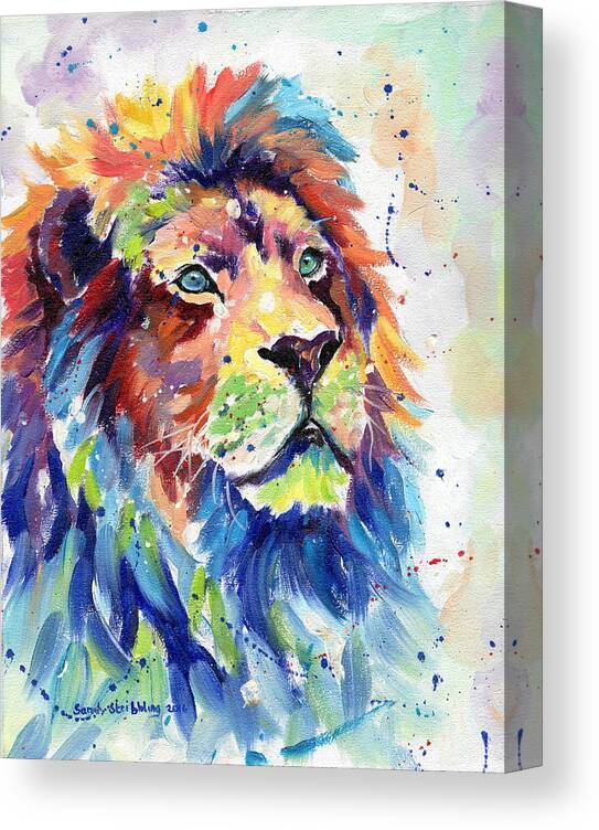 Colourful Canvas Print featuring the painting African Lion Dream Series by Sarah Stribbling