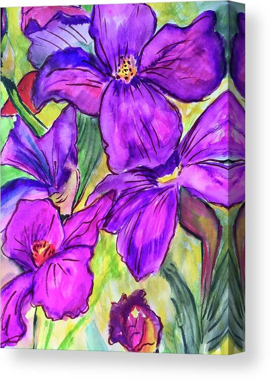 Different Colored Iris Canvas Print featuring the painting Ah, Iris by Charme Curtin