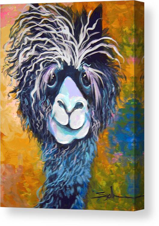 Alpaca Canvas Print featuring the painting Alpaca Punked by Patty Sjolin