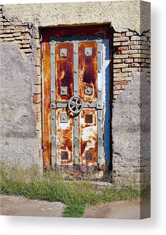 Old Rusty Door Canvas Print featuring the photograph An Old Rusty Door In Katakolon Greece by Rick Rosenshein