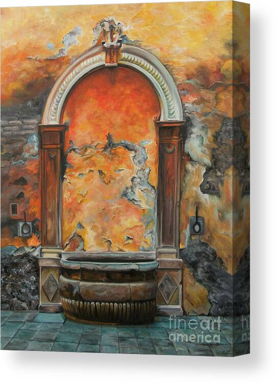 Fountain Painting Canvas Print featuring the painting Ancient Italian Fountain by Charlotte Blanchard