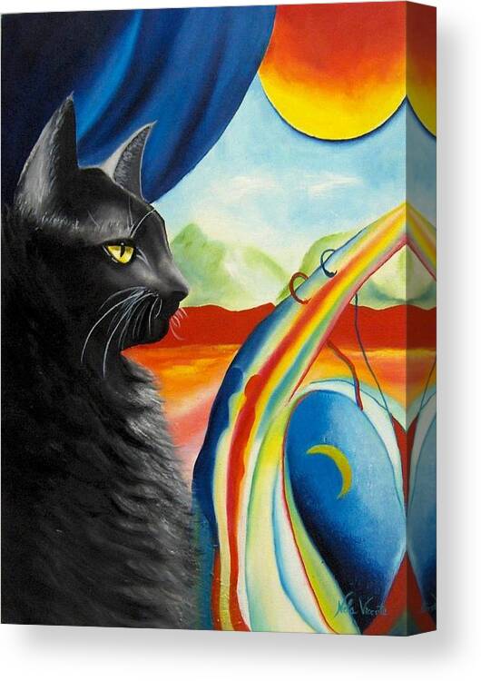 Surreal Cat Canvas Print featuring the painting Any Time by Nela Vicente