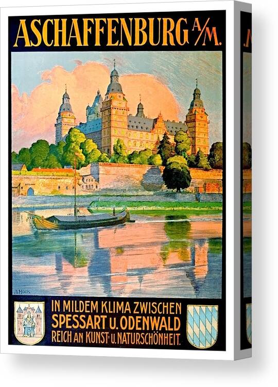 Aschaffenburg Canvas Print featuring the painting Aschaffenburg, river Main,Bavaria, Germany, travel Poster by Long Shot