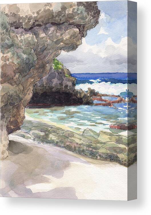 Atiu Canvas Print featuring the painting Atiu, Tumai Beach by Judith Kunzle