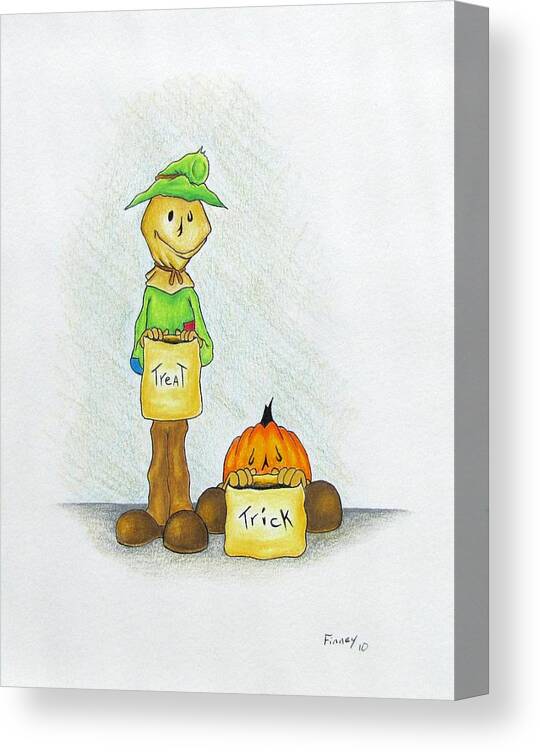Michael Tmad Finney Canvas Print featuring the drawing Baggs and Boo Treat or Trick by Michael TMAD Finney