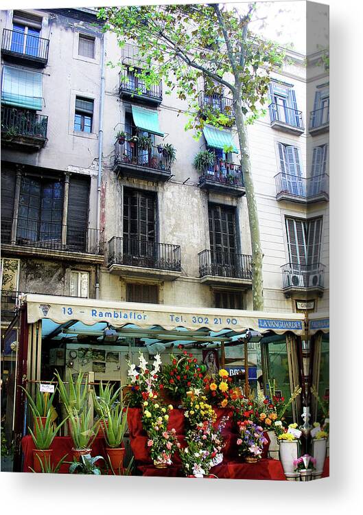 Street Scene Canvas Print featuring the photograph Barcelona Las Ramblas by Julie Palencia
