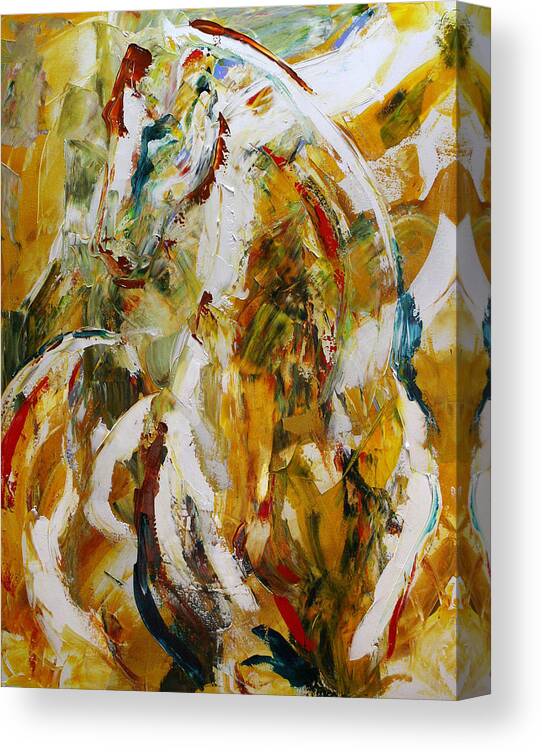 Horse Paintings Canvas Print featuring the painting Bathed in Gold by Laurie Pace