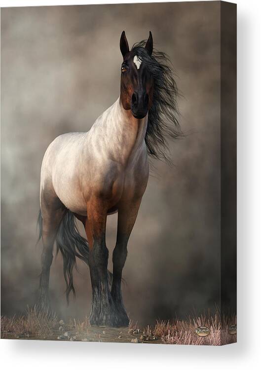 Bay Roan Horse Canvas Print featuring the digital art Bay Roan Horse Art by Daniel Eskridge