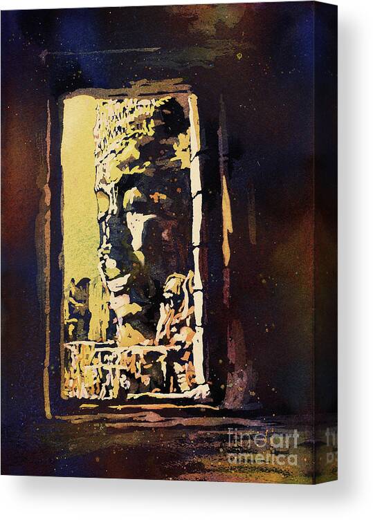 Architecture Cambodia Canvas Print featuring the painting Bayon III- Cambodian Ruins, Angkor Wat by Ryan Fox