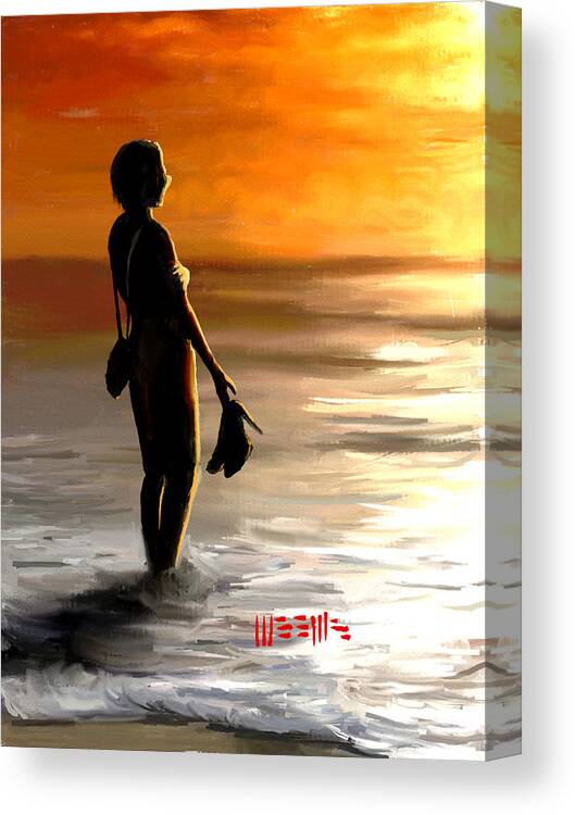 Beach Canvas Print featuring the painting Beach at Sunset by Dillan Weems