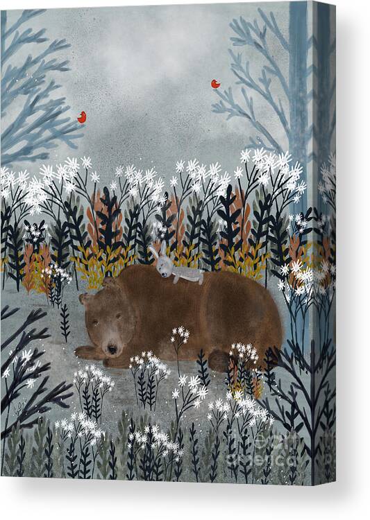 Bear Canvas Print featuring the painting Bear And Bunny by Bri Buckley