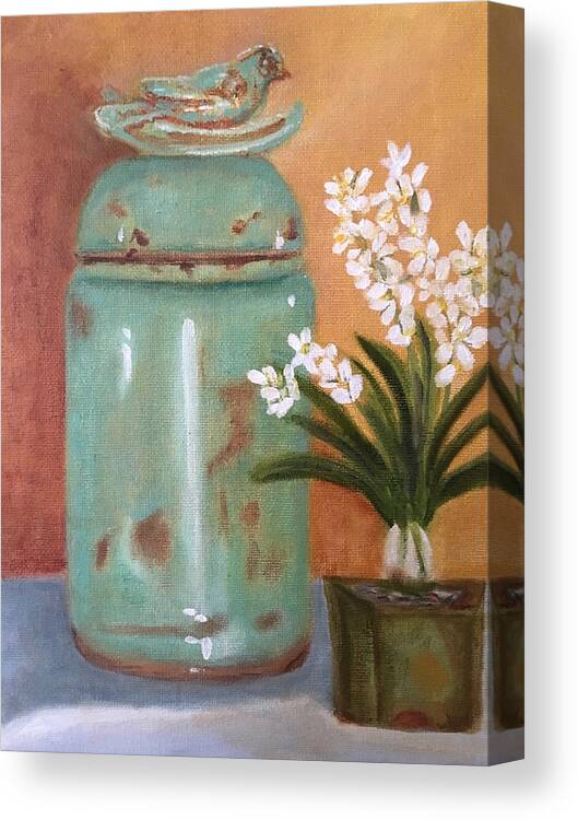 Birds Canvas Print featuring the painting Bell Jar by Sharon Schultz