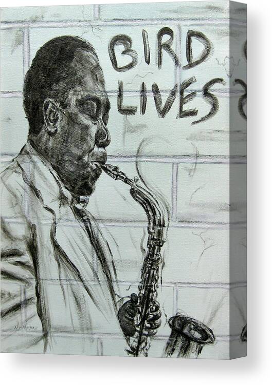 Charlie Parker Canvas Print featuring the painting Bird Lives by Michael Morgan