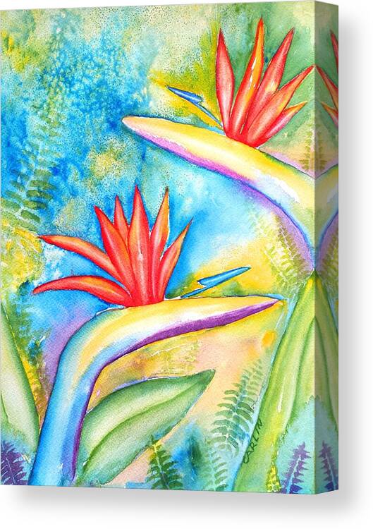 Bird Of Paradise Canvas Print featuring the painting Birds of Paradise by Carlin Blahnik CarlinArtWatercolor
