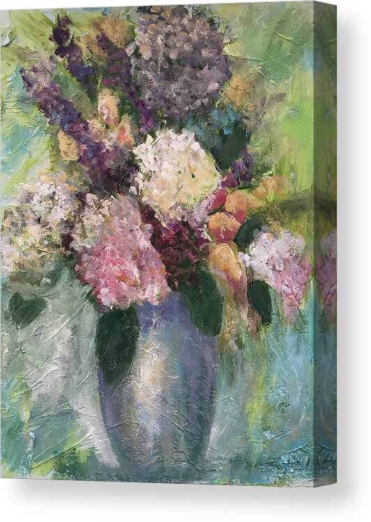 Hydrangeas Canvas Print featuring the painting Birthday Surprise by Gloria Smith