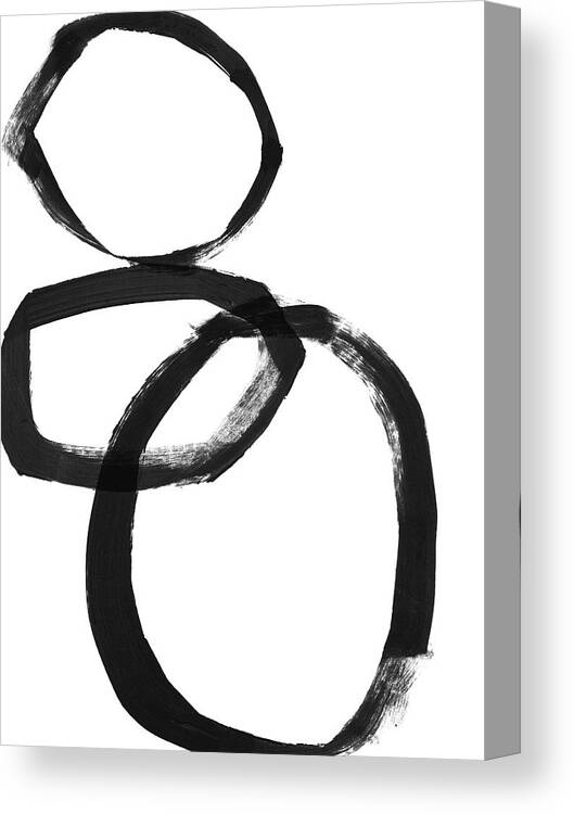 Abstract Canvas Print featuring the mixed media Black Brushstroke Circles 1- Art by Linda Woods by Linda Woods