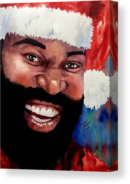 Christmas Canvas Print featuring the painting Black Santa by Michal Madison