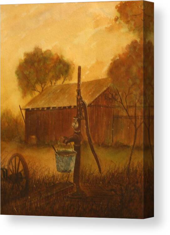 Barn; Bucket; Country Canvas Print featuring the painting Blue Bucket by Ben Kiger