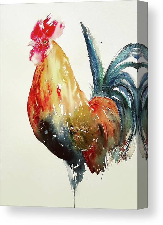 Rooster Canvas Print featuring the painting Blue tailed Rooster by Arti Chauhan